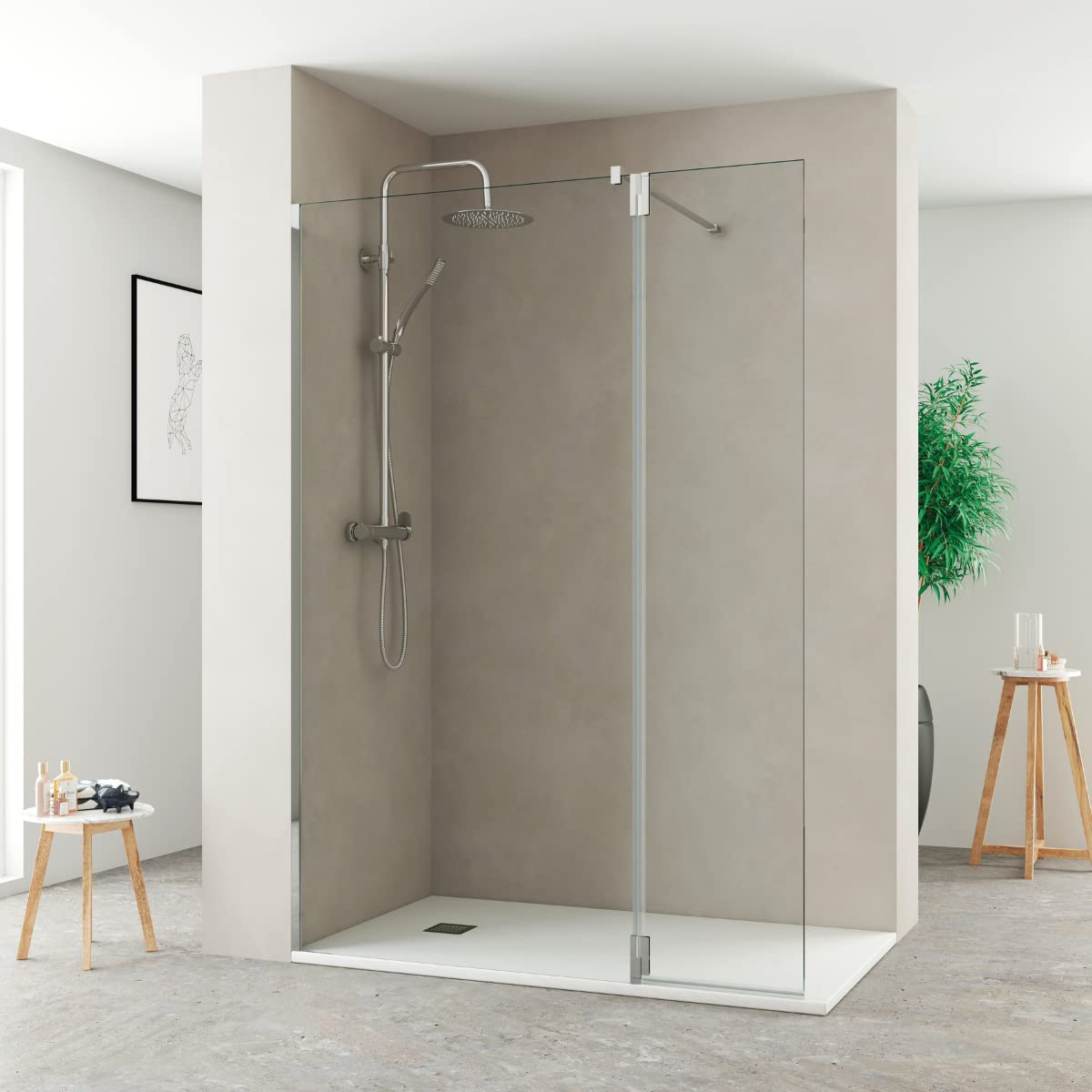Puerta de Ducha Abatible de 35cm para Completar Fijo de Ducha | Panel de Ducha Abatible de Protección Pivotante ancho de 35cm para hacer más Grande un Fijo de Ducha Ya Instalado | Cromo Brillo