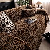 Highdi Sofadecke 1 2 3 4 Sitzer Sofa Plüsch Überwurf L Form Ecksofa Sofabezug Groß Sofaüberwürfe, Leopard Drucke Universelle Couch Überzug Sofa Cover Decke für Sitzfläche (Braun,180x300cm)