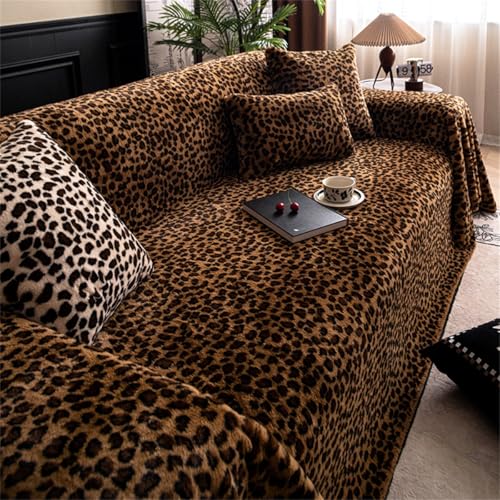Highdi Sofadecke 1 2 3 4 Sitzer Sofa Plüsch Überwurf L Form Ecksofa Sofabezug Groß Sofaüberwürfe, Leopard Drucke Universelle Couch Überzug Sofa Cover Decke für Sitzfläche (Braun,180x300cm)