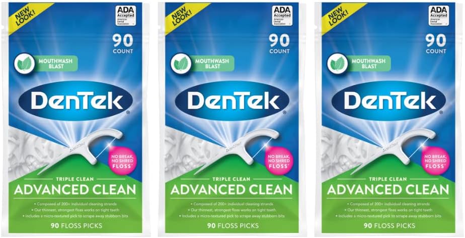 Floss Picks Triple Clean 90'S Bagged Mint by DenTek
