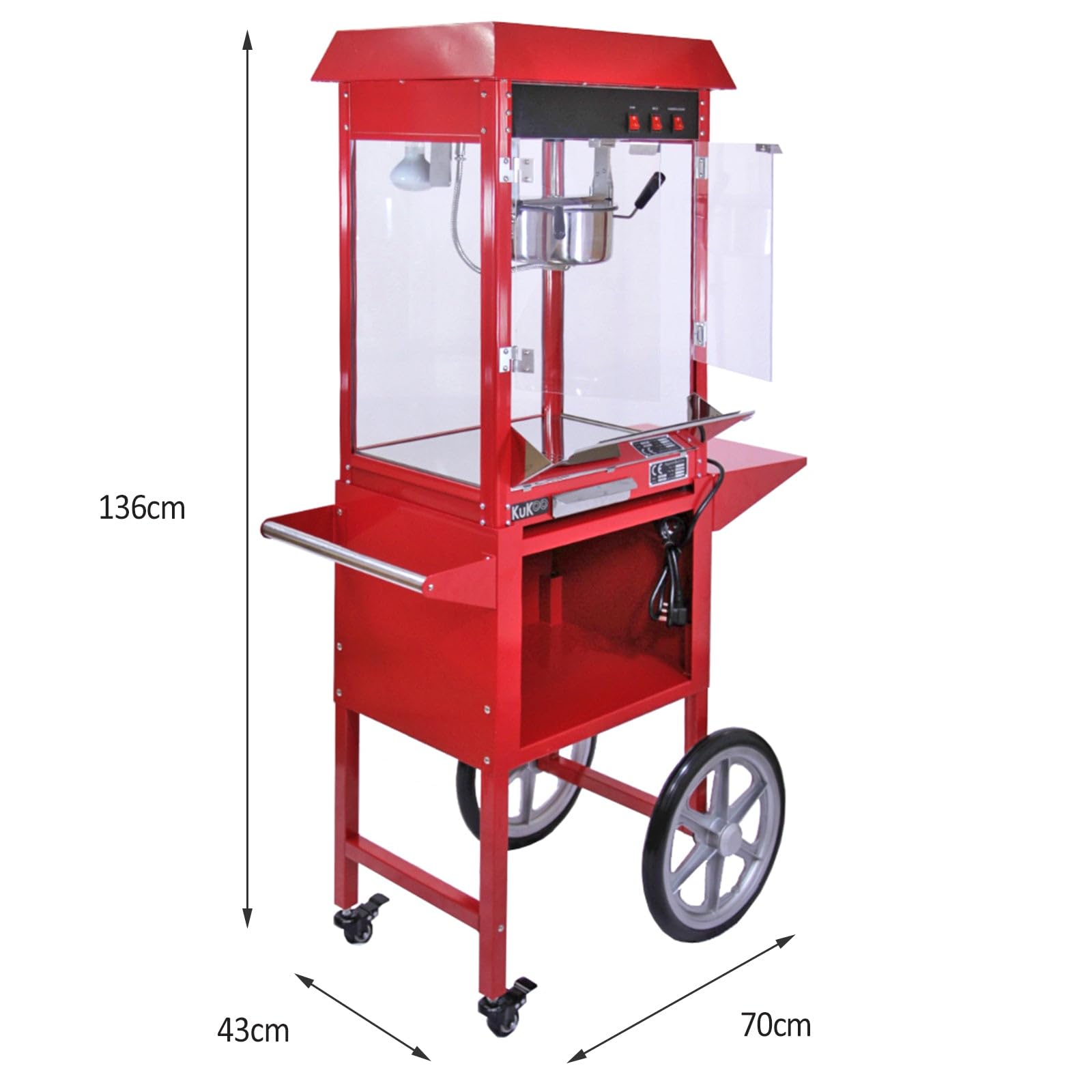 Macchina per Pop Corn e Zucchero filato con carrello - Acciaio inox - Contenitore 226 Gr Pop Corn - Contenitore 50cm Zucchero filato - Perfetto per professionisti - Feste, eventi, fiere, matrimoni.