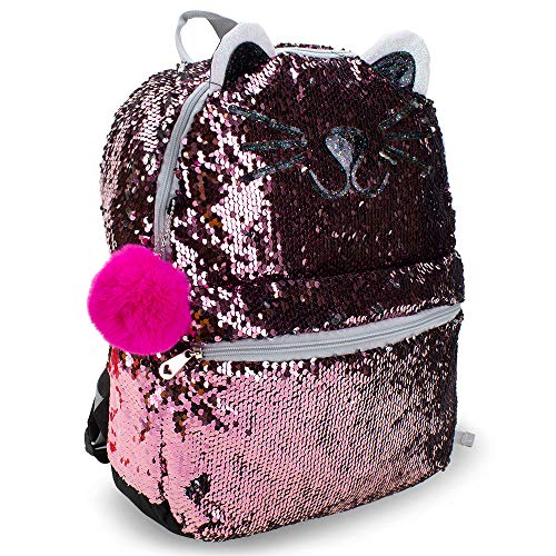 MOCHILA FEMININA GATO LANTEJOULA DOURADA CG2033