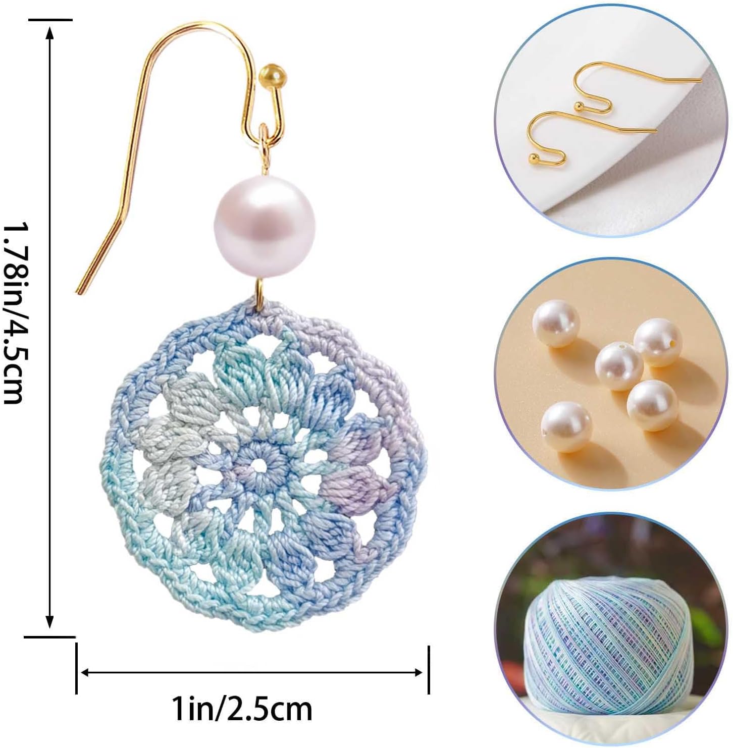 Handmade Micro Crochet Round Dangle Earring,18K Gold Dainty Drop Crochet Earrings,Statement Crochet Floral Dangling Earring for Women - Unique Handcrafted Earrings