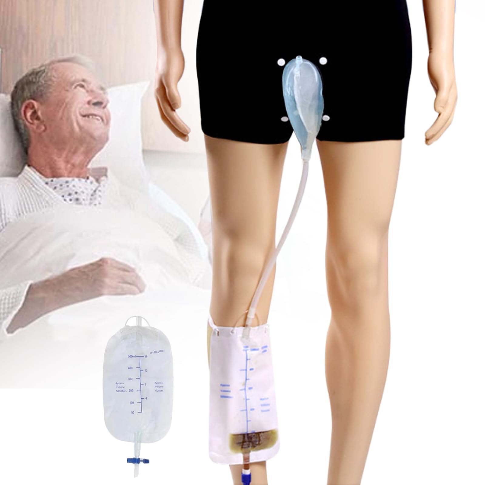 Male Urine System Holder Bag - 500ml Men's Urinal Pee Bag Incontinence Pants, Wearable Spill Proof Collector Urinary Drainage for Bedridden Elderly (S)