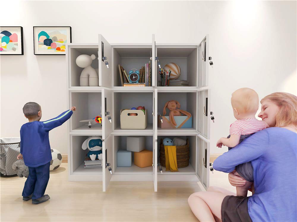 MECOLOR - Casier de Bureau en Acier Avec Clés, Rangement pour l'École et la Maison, en Métal pour Garçons et Filles (Blanc Complet, 9D)