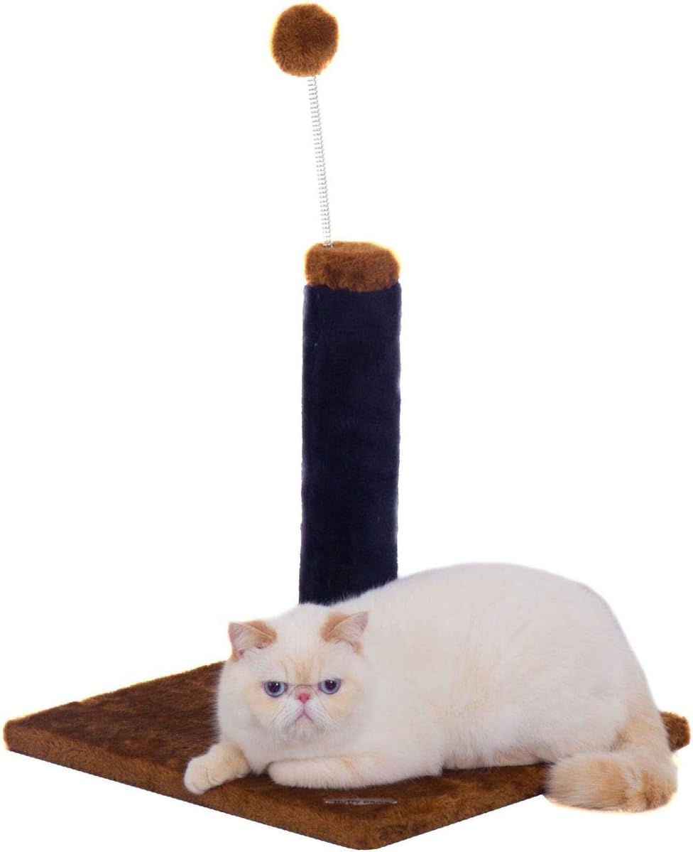 Fluffy Paws – Cat Scratching Post with Cat Toy | 25" H Scratching Post Includes Spring Toy to Amuse Your Kitty | Keeps Cats Claws Busy, Saving Your Furniture | 16 x 16 Base, Blue/Brown