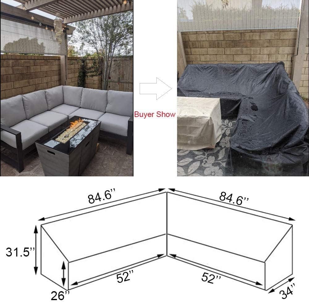 FLYMEI Patio V-Shaped Sectional Sofa Cover, 85" x 85" Outdoor Sectional Cover Water Resistent Patio Furniture Cover, Patio Furniture Couch Cover Protector