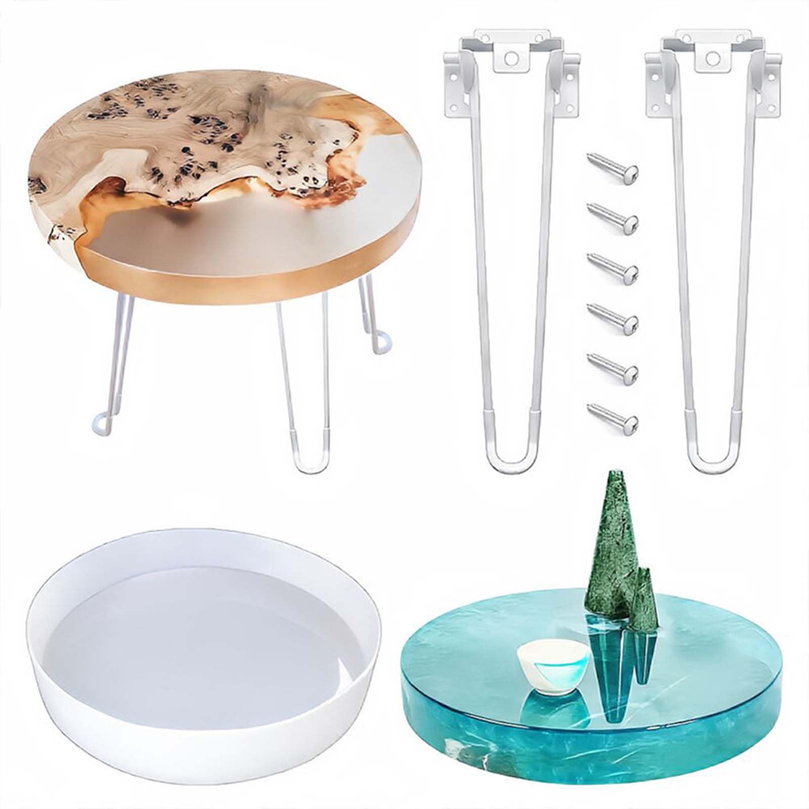 Moldes redondos de silicona para mesa de café y río con patas de mesa plegables, tablero de charcutería, decoración del hogar, molde de silicona de río de cristal