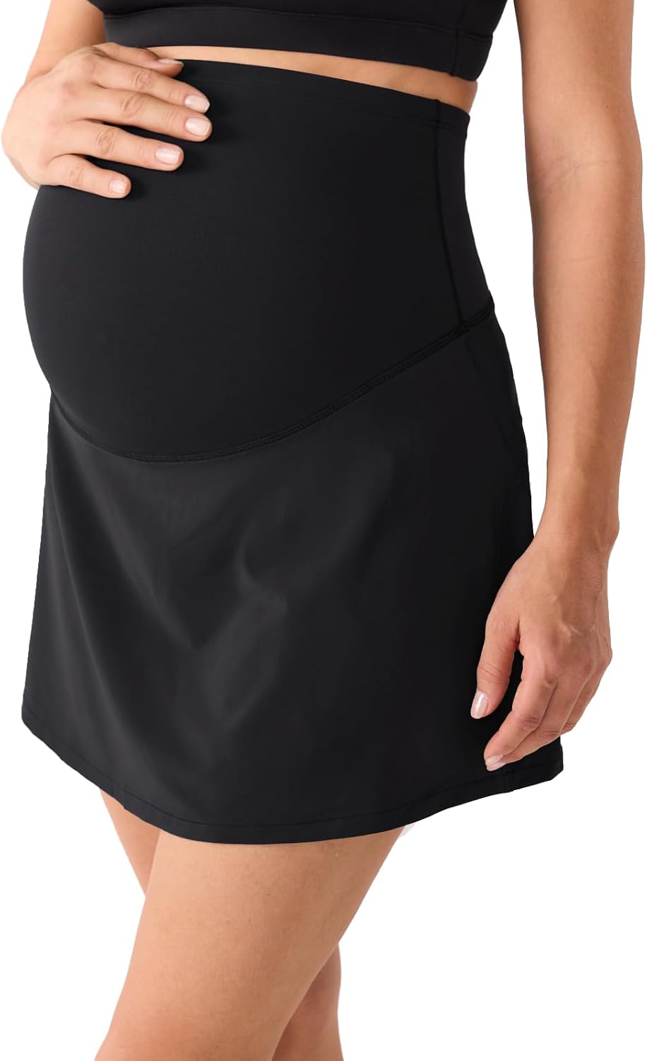 MOMANDA A Line Maternity Tennis Skirts High Waisted Stretchy Pregnancy Workout Skort Over The Belly with Inner Shorts