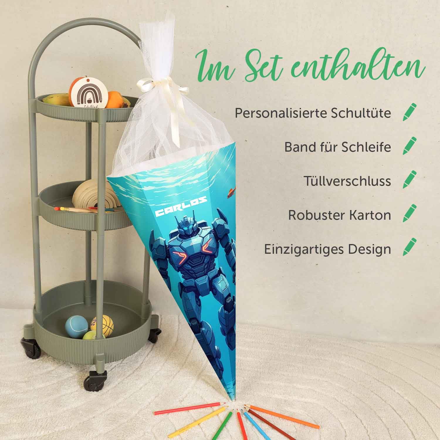 Personalizowany worek szkolny Robot 61 cm z tiulem