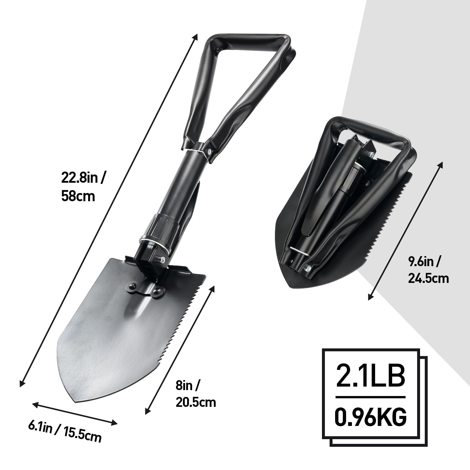 Camping Folding Shovel 23 IN, 58 CM, Multi Function Foldable Spade Trowel, Comes a Compass, black - Image 2