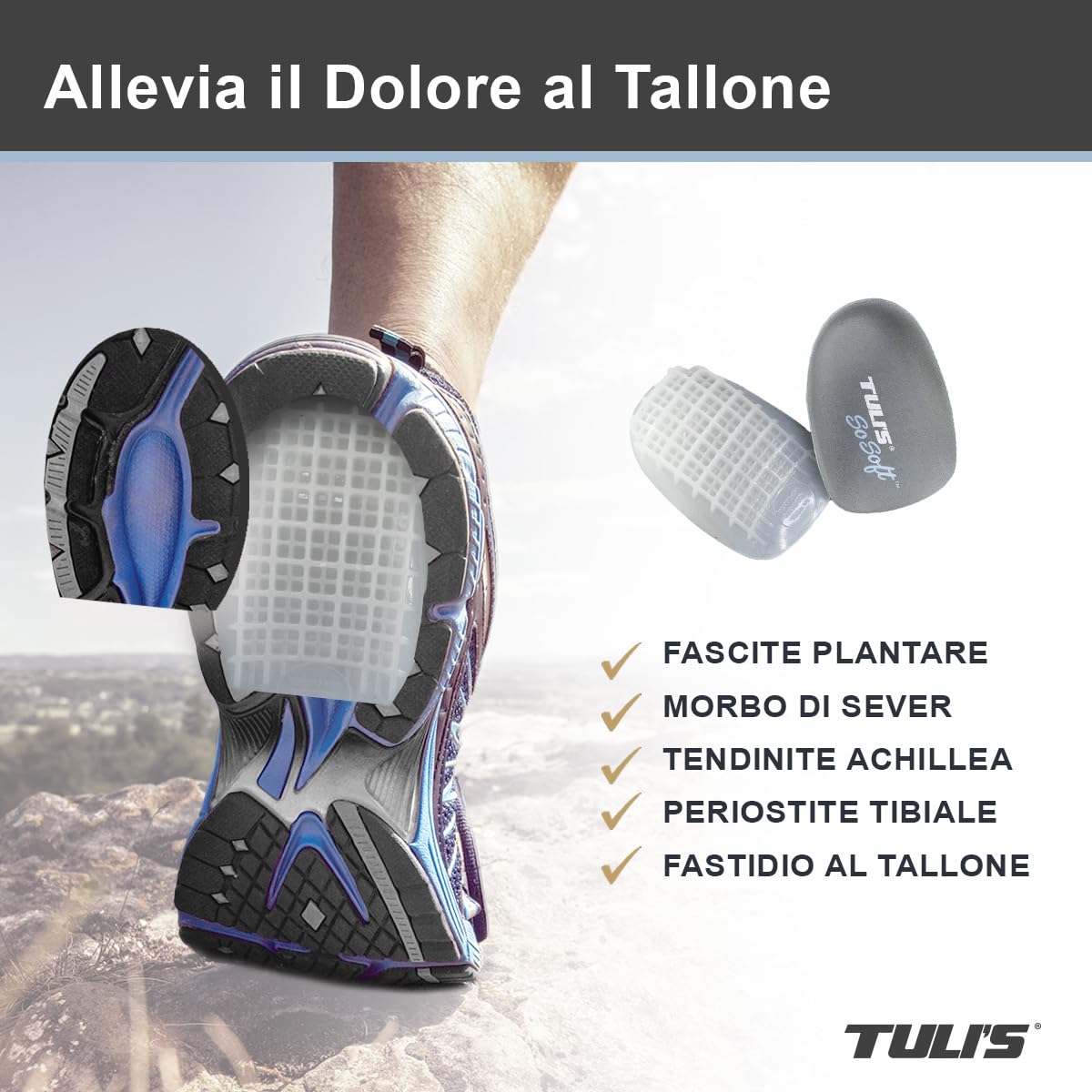 Tuli's So Soft Heel Cups – Talloniere in Gel per il Dolore ai Piedi – Ammortizzazione e Supporto per Fascite Plantare, Sperone Calcaneare e Talloni Sensibili, 1 Paio, Medio