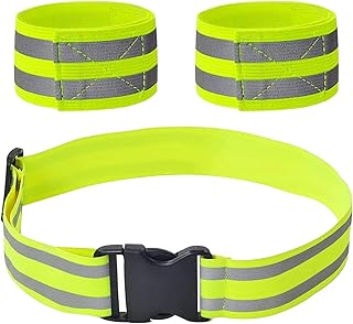 Reflective Armbands,High Visibility Reflective Belt,Adjustable Safety Reflective Bands and Reflective Belt,Elasticated Ankle Bands,1 PCS Reflective Belt and 2 PCS Wristbands Armbands