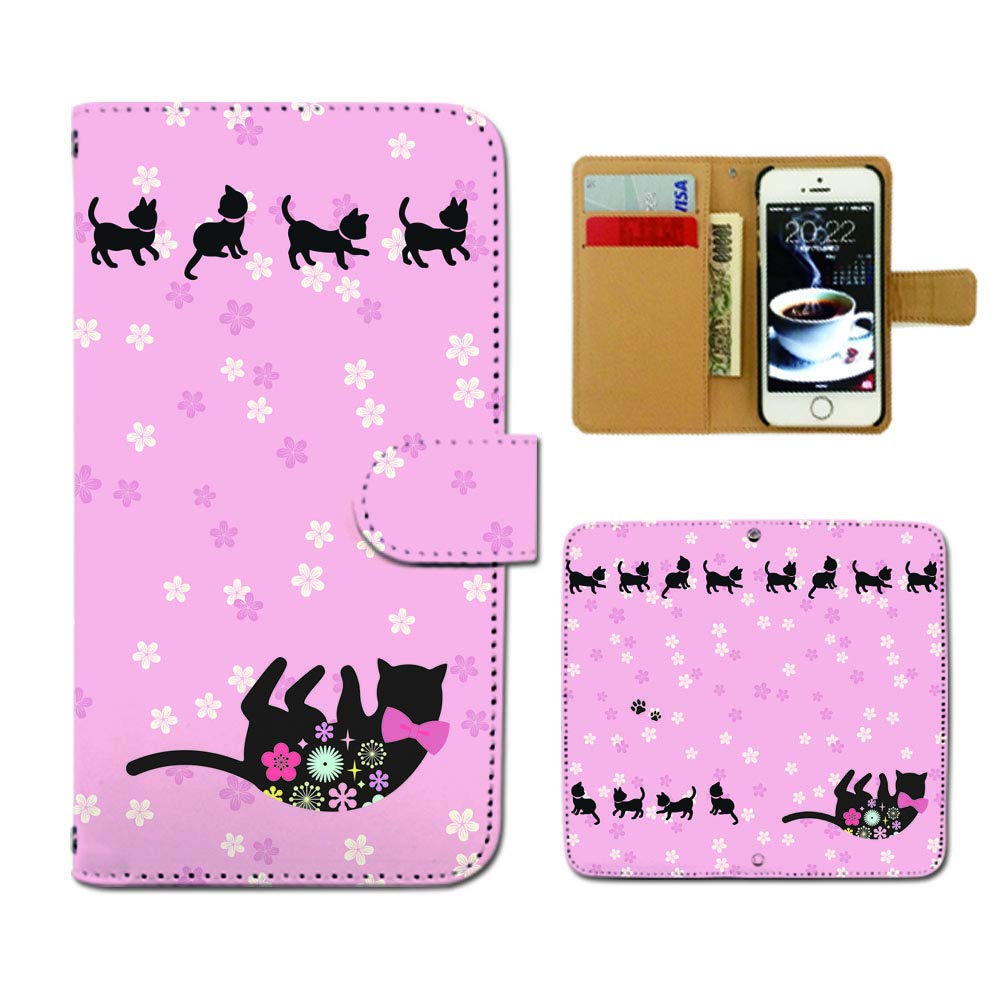 Amazon Co Jp Xperia Z2 So 03f ケース 手帳型 ネコイラスト 手帳ケース スマホケース カバー ねこ 子猫 ネコ 黒 花 リボン 春 E 家電 カメラ