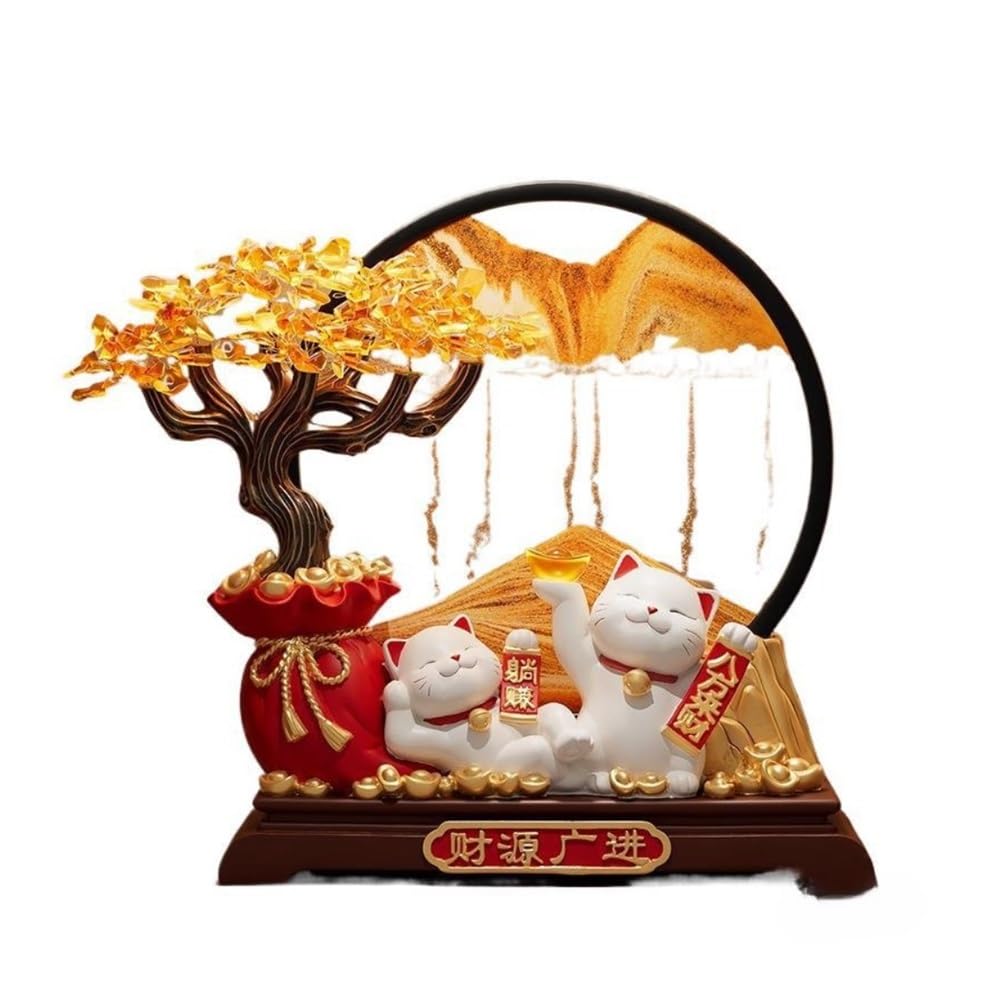zhuyanbo007 Desk Statue, Lucky Cat & Fortune Tree Ornament - Housewarming Gift, Home & Store Decor(Gold)
