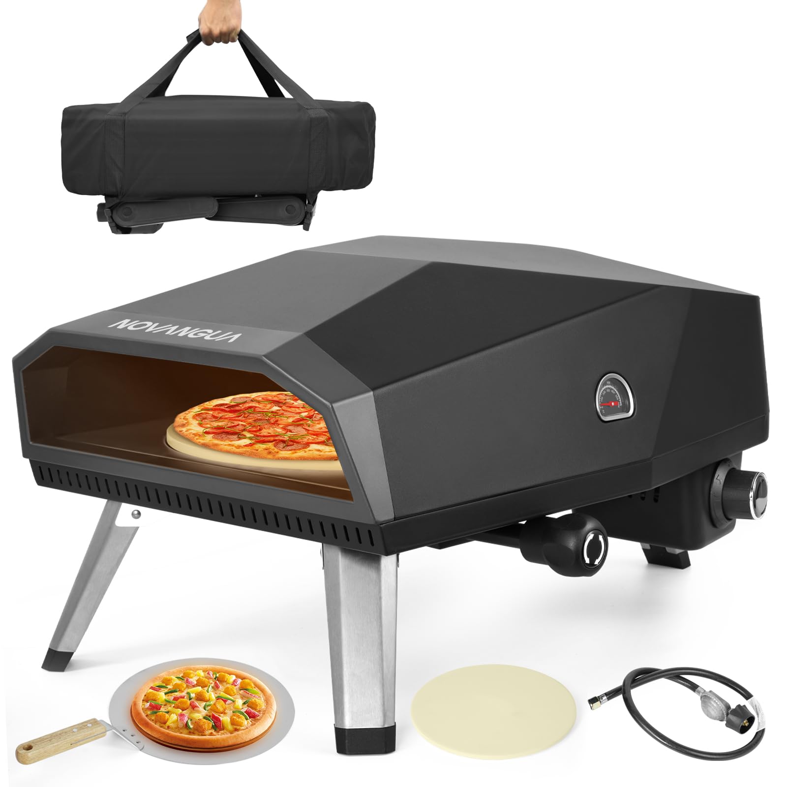 NOVANGUA Horno para pizza de gas, Horno de pizza portátil de 12”, acero ...
