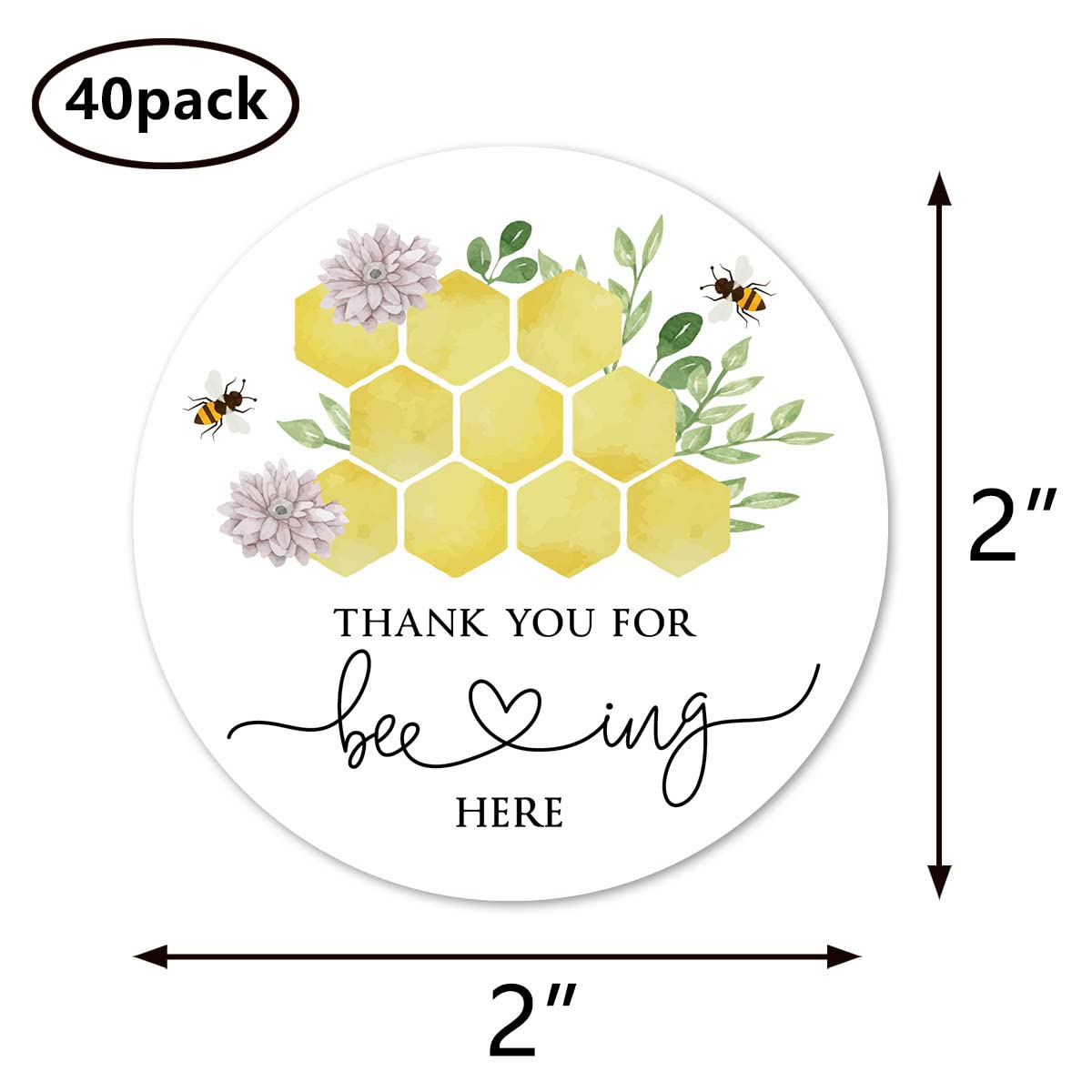 Bee Thank You for Beeing Here - Adesivi per feste da 5 cm, confezione da 40