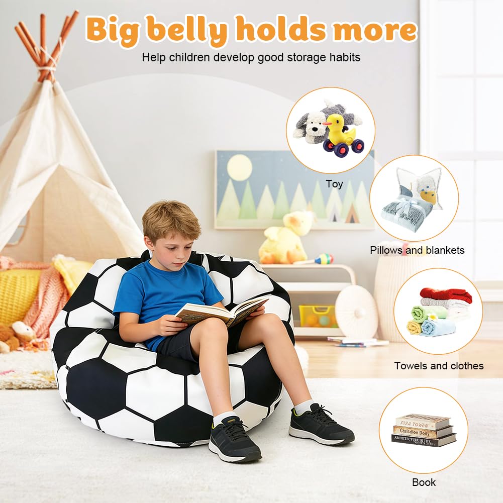Housse de pouf pour enfants - Rangement de jouets pour chambre d'enfant - Pouf de rangement pour jouets avec fermeture éclair - Pour vêtements, jouets (football)