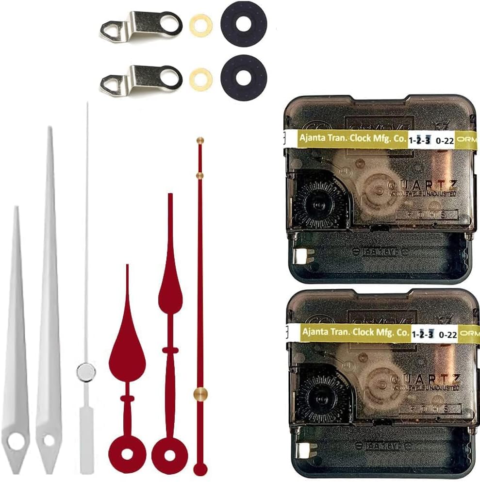 Combo of 2 Ajanja Mfg. Quartz Machine for Big Size Analog Wall Clock,Battery Operated,Clock Movement Machine with Needles and Hook 12 MM (Needles : Antique (Silver,Maroon,5)