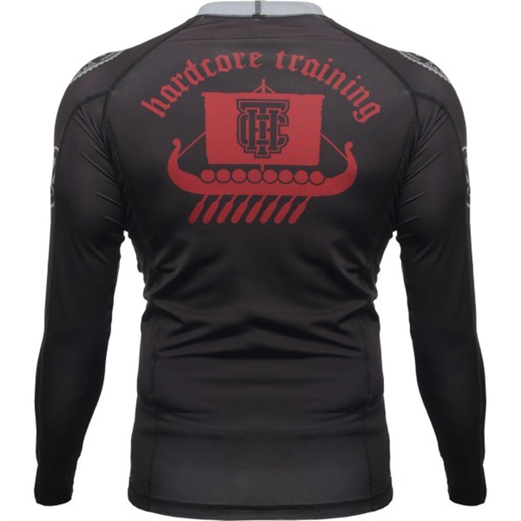 Hardcore Training Rash Guard Mężczyźni Kompresja Koszulka Długi Rękaw BJJ MMA No-Gi Obcisła Grappling Boks (DE/NL/SE/PL, Alfa, L, Regularny, Regularny, Czarny Czerwony Szary)