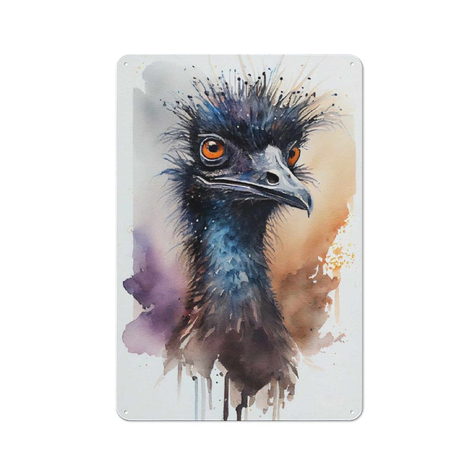 Junmoney Emu Watercolor Art Tin Wall Plaque 30X20cm With For Pub Or Café, With Clear Vintage Wall Decor Character