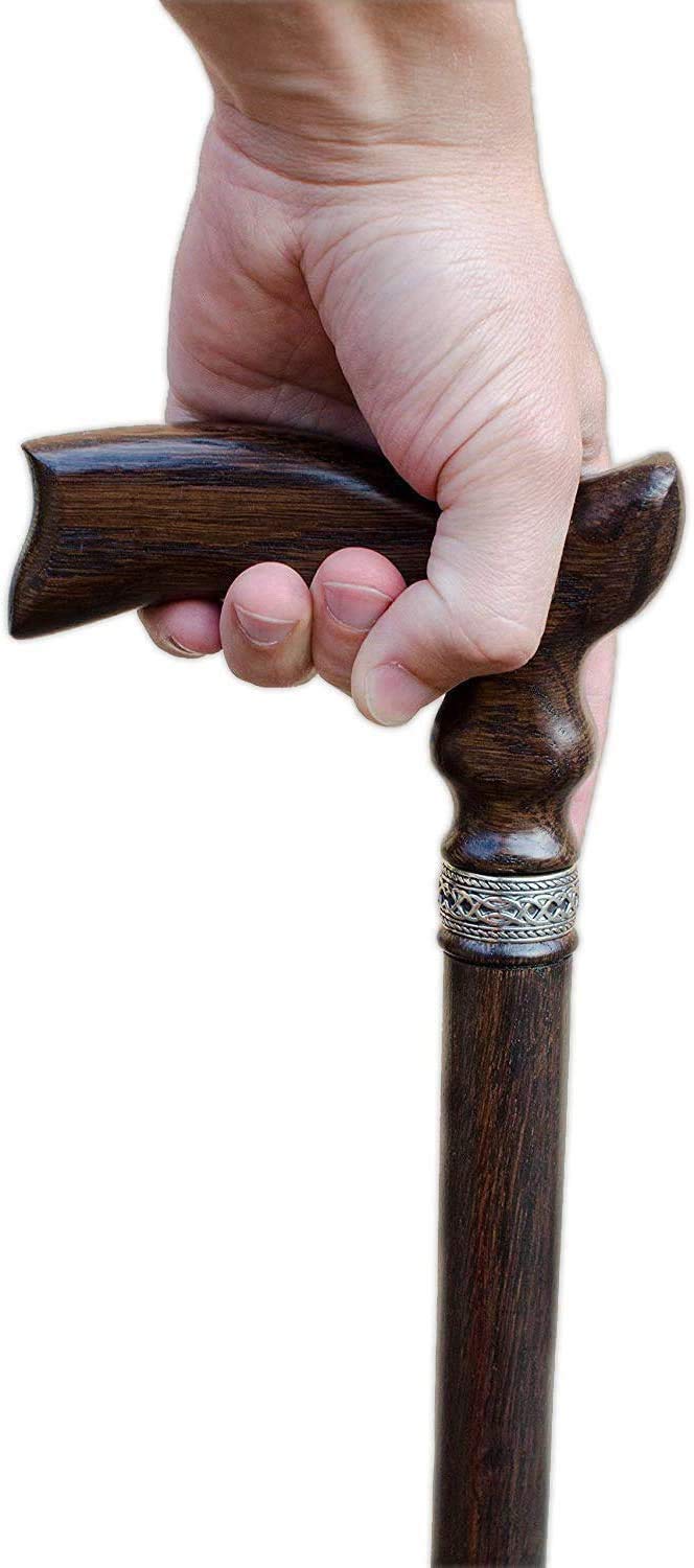 Hand Carved Ergonomic Wooden Walking Cane for Men and Women - Stylish Men's Oak Wood Cane Walking Stick (Walnut)