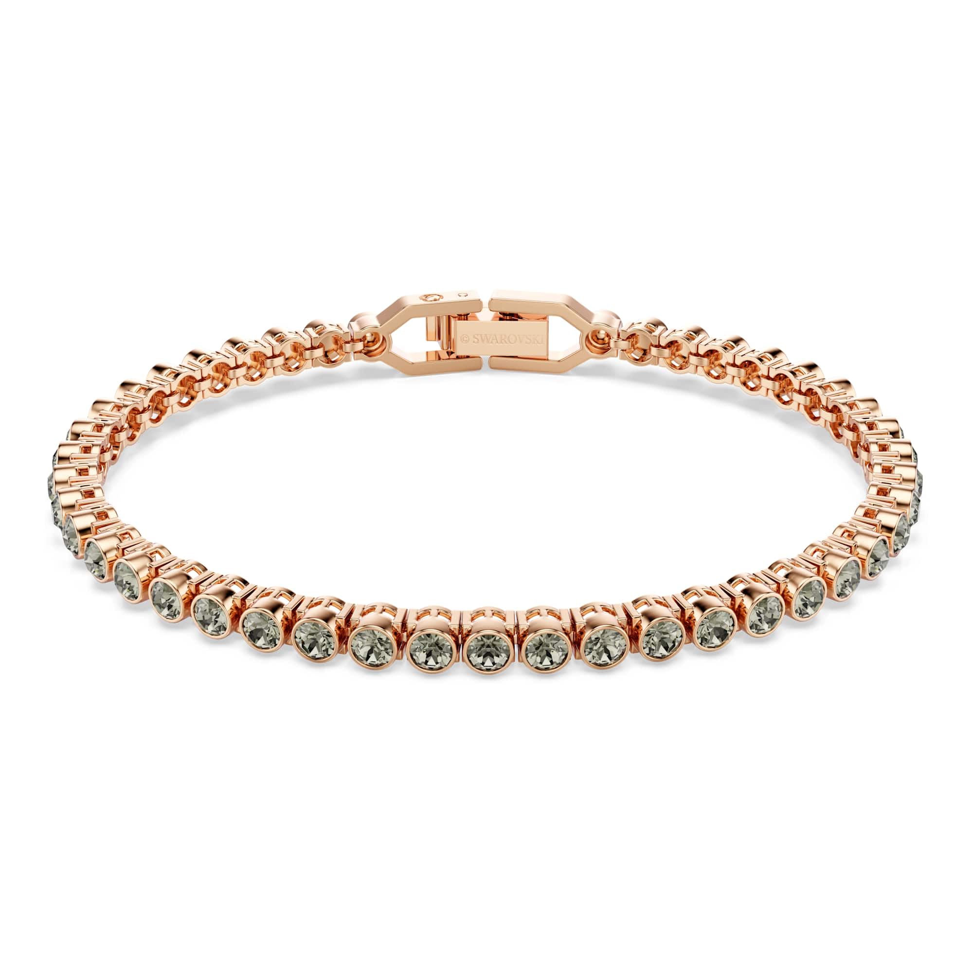 Swarovski Imber Bracciale Tennis, Gioiello con Cristalli Neri, Taglio Round, Montatura a Castone, Chiusura a Scomparsa con Extender, Placcatura in Tonalità Oro Rosa, 16,5-18,5 cm, 0,3 cm