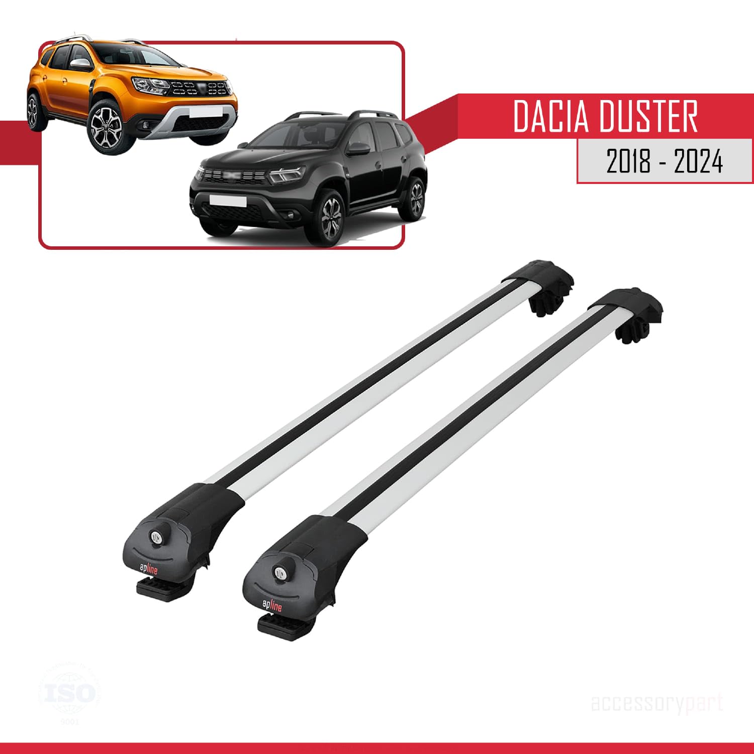 Compatible con Dacia Duster 2 (HM) 2018-2024 Modelo Ace-1 Barra de Techo Auto Portaequipajes Barras Transversales Gris Aluminio 2 Barras