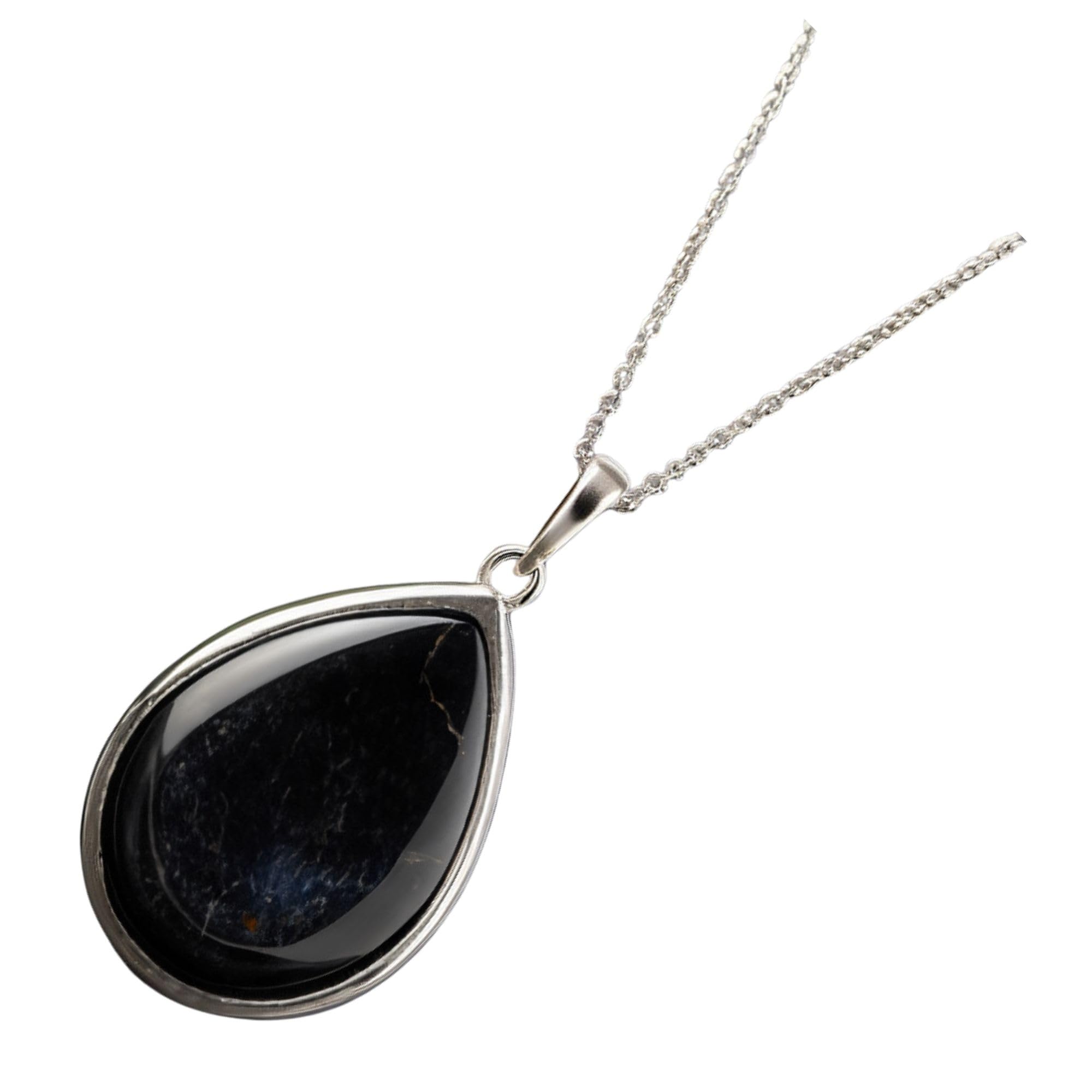 Obsidian Halskette Damen aus reinem 925 Sterling Silber - Echter Obsidian Edelstein Schmuck - Frauen Halskette in Tropfenform