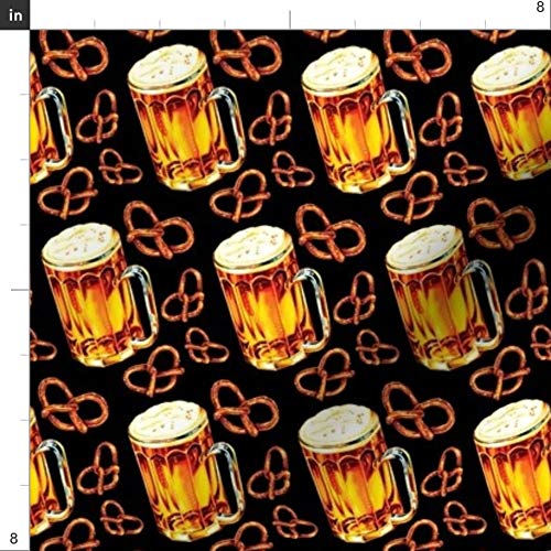 Spoonflower Fabric - Beer & Pretzel Black Kitsch Retro Octoberfest Printed On Fleece Fabric By The Yard - Sewing Blankets Loungewear And No-Sew Projects #TOP2
