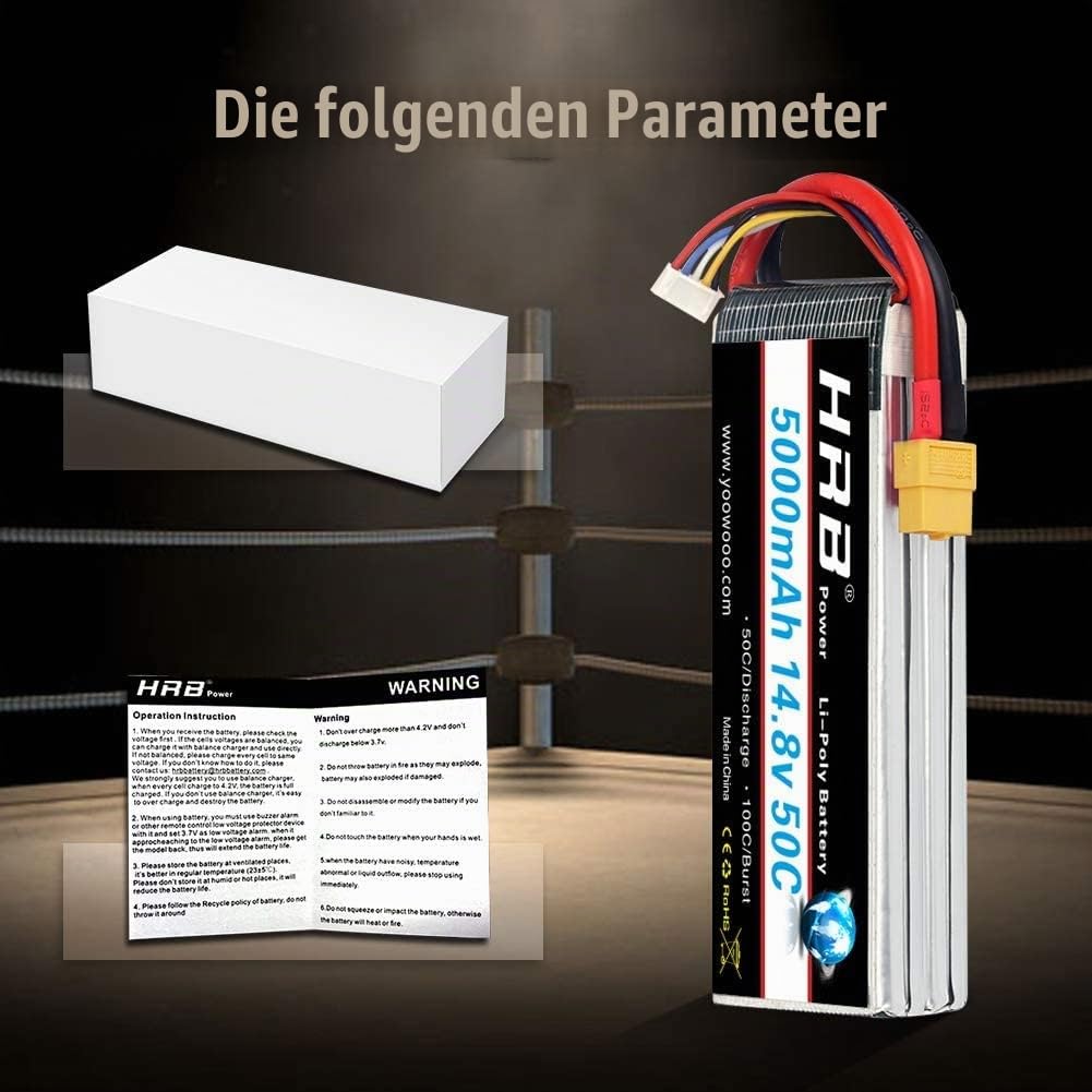 HRB 4S 14.8V 5000Mah 50C Lipo-Batterie mit xt60-Steckern für RC Flugzeug RC Hubschrauber RC Auto RC LKW RC Boot UAV Drohne
