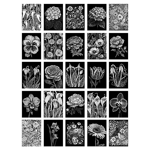 Artery8 50 Pcs Flower Floral Aesthetic Black White Collage Kit Wall Art Prints A6 Set Pack 14.8 x 10.5 cm (5.8 x 4.1) Wall Home Student Boy Girl Teen Room Elegant – vue 2