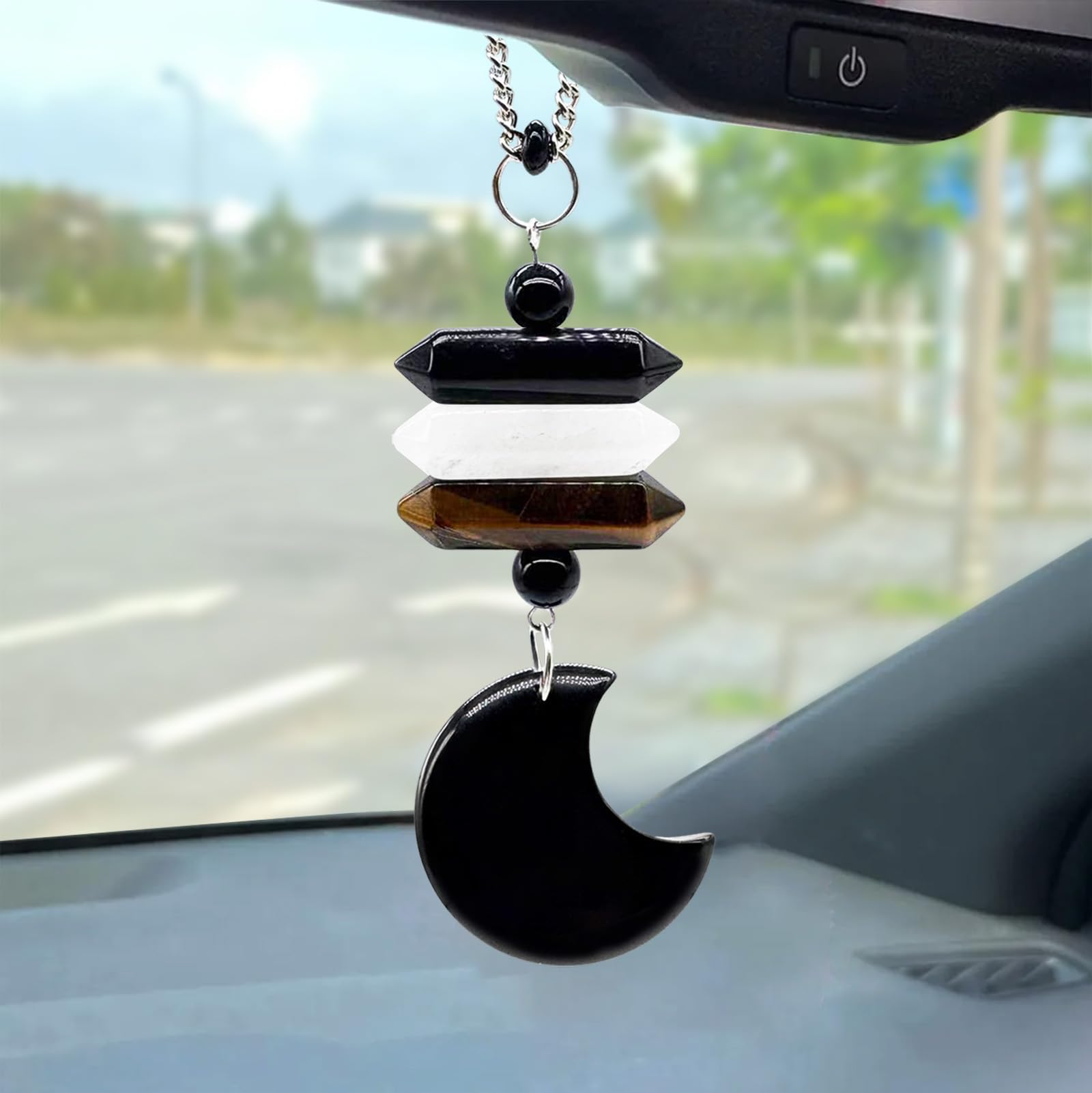 Moon and Star Rear View Mirror Accessories,Crystal Amethyst Stone Be
