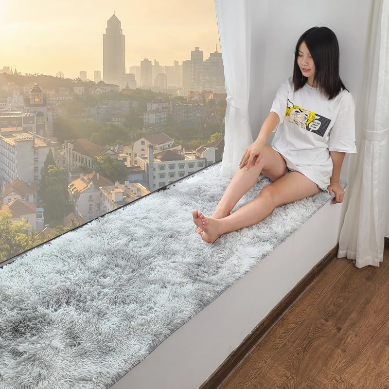 Tapis en peluche de qualité supérieure gris clair uni pour salon moderne