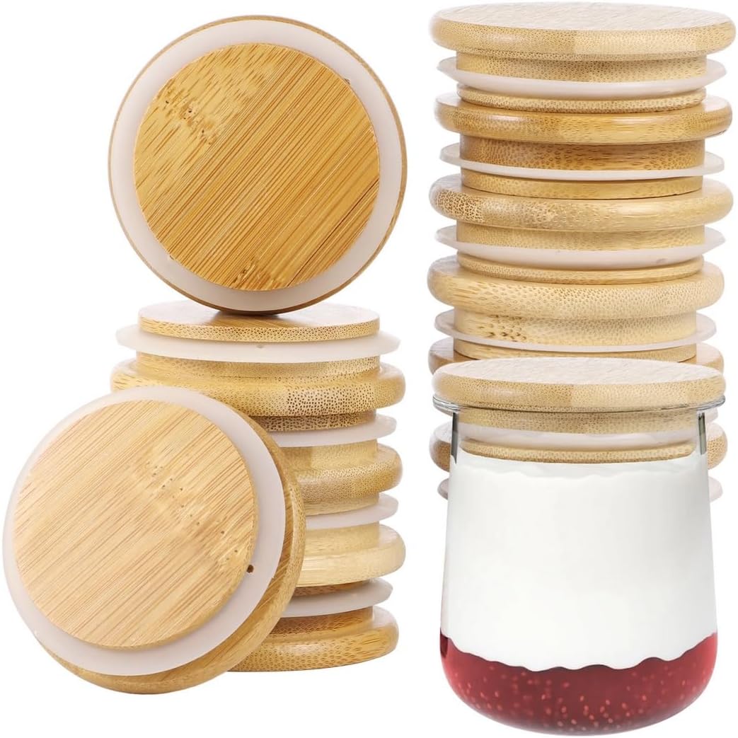 12 Pcs Airtight Natural Bamboo Jar Lids, 2.65 In Wood Covers With Silicone Seal For Regular Mouth Jars, Food Storage Jar Tops, Jars Not Included