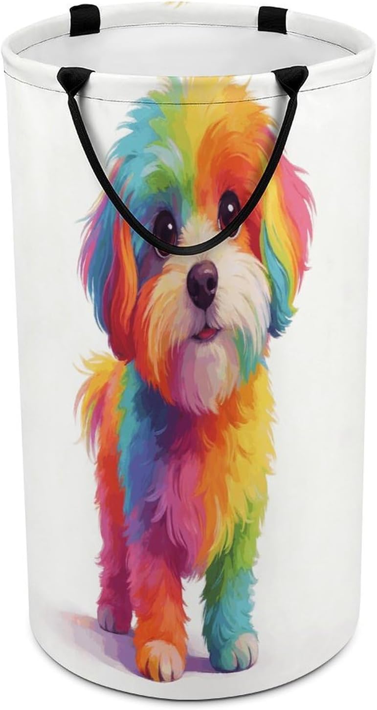 Cotton Candy Dog Laundry Hamper 86L Waterproof Collapsible Clothes Basket with Double Handles Freestanding Foldable Laundry Basket Large Clothes Hamper for Bathroom