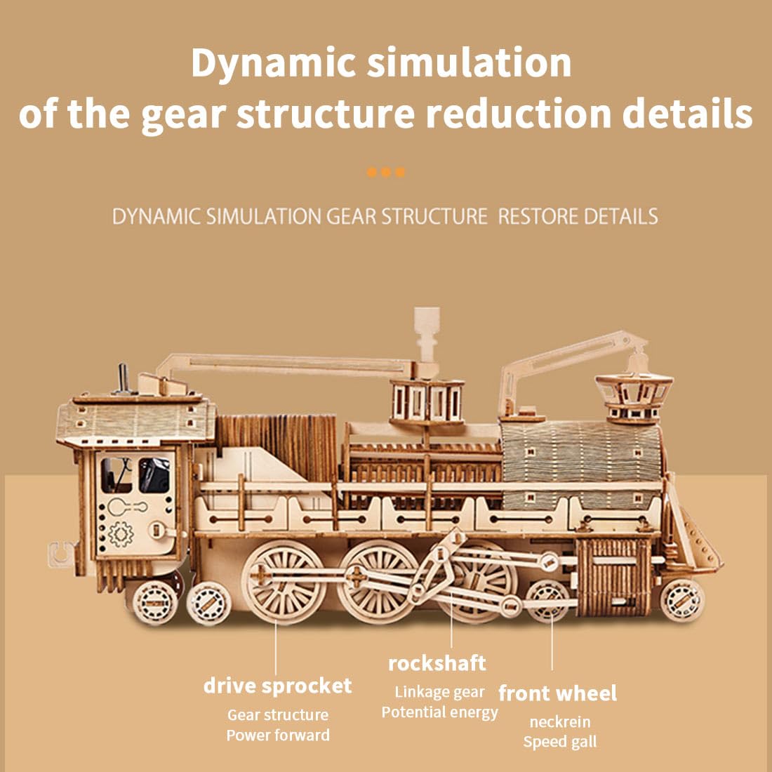 3D Puzzle Holz Dampflokomotive Mechanik Getriebe Bausatz, DIY Montage 3D Holzpuzzle Zug Bastelset Weihnachten 2025 Dekoration Geschenk Modell, Dampflokomotive + Ständer (524 Teile)