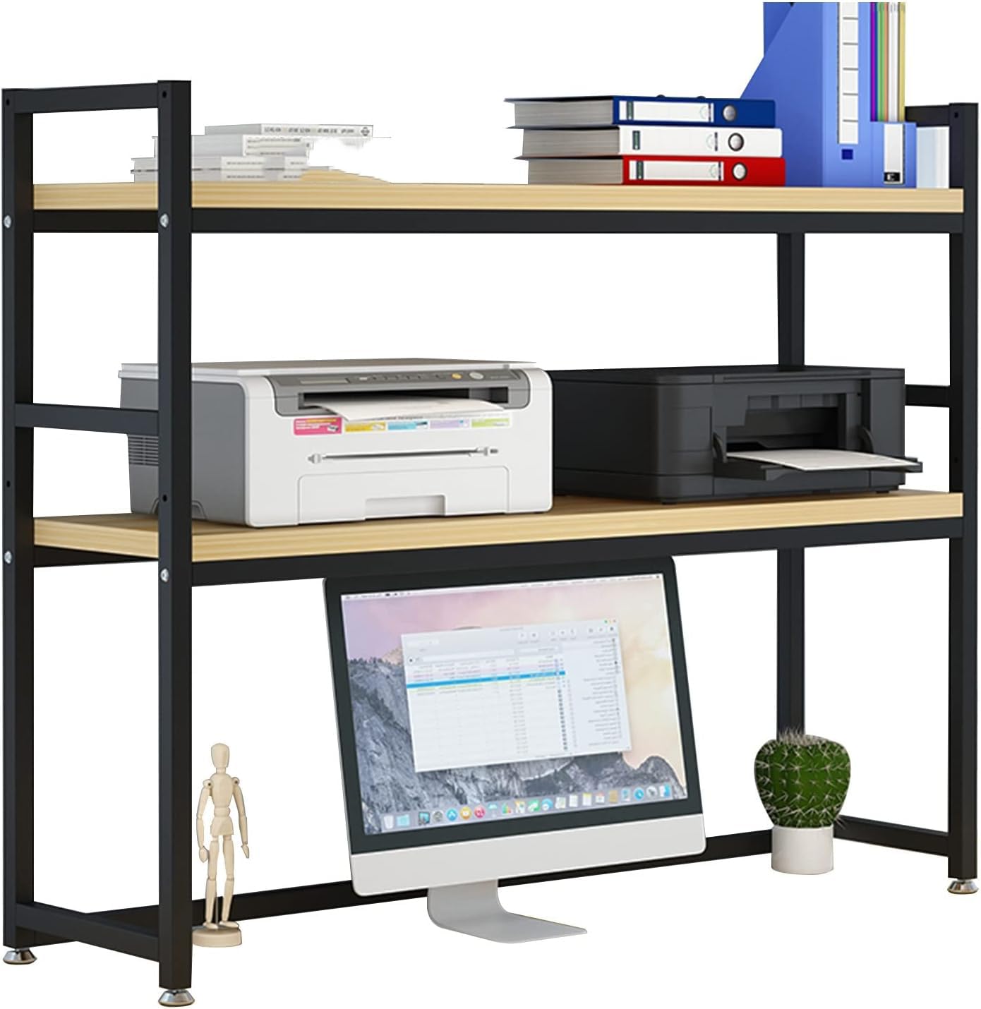 Wood Metal Computer Desk Bookcase - Desktop Display Shelf, 2-Tier Adjustable Desk Organizer, Multipurpose Countertop Hutch Bookshelf, Open Desktop Storage Display Shelf(Size:55cm(21.65in),Color:B)