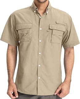 Men's Fishing Shirts Short Sleeve Safari Shirts Sun Protection Quick Dry Outdoor Hiking Travel Clothes