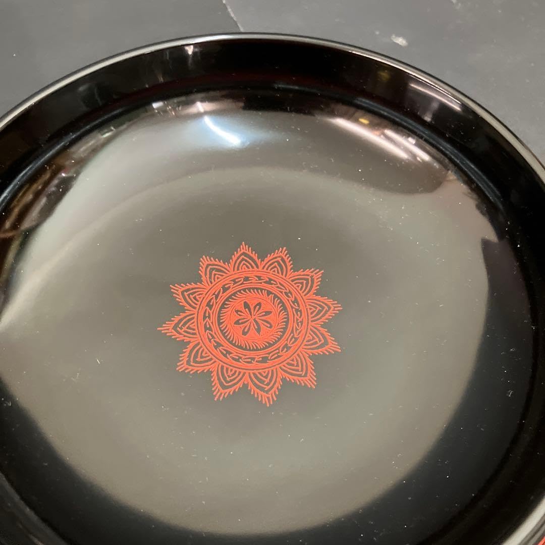 輪島塗り漆器 卓上膳 黒色円形漆器 大きめ 5客 木箱入り 美品お値下げ