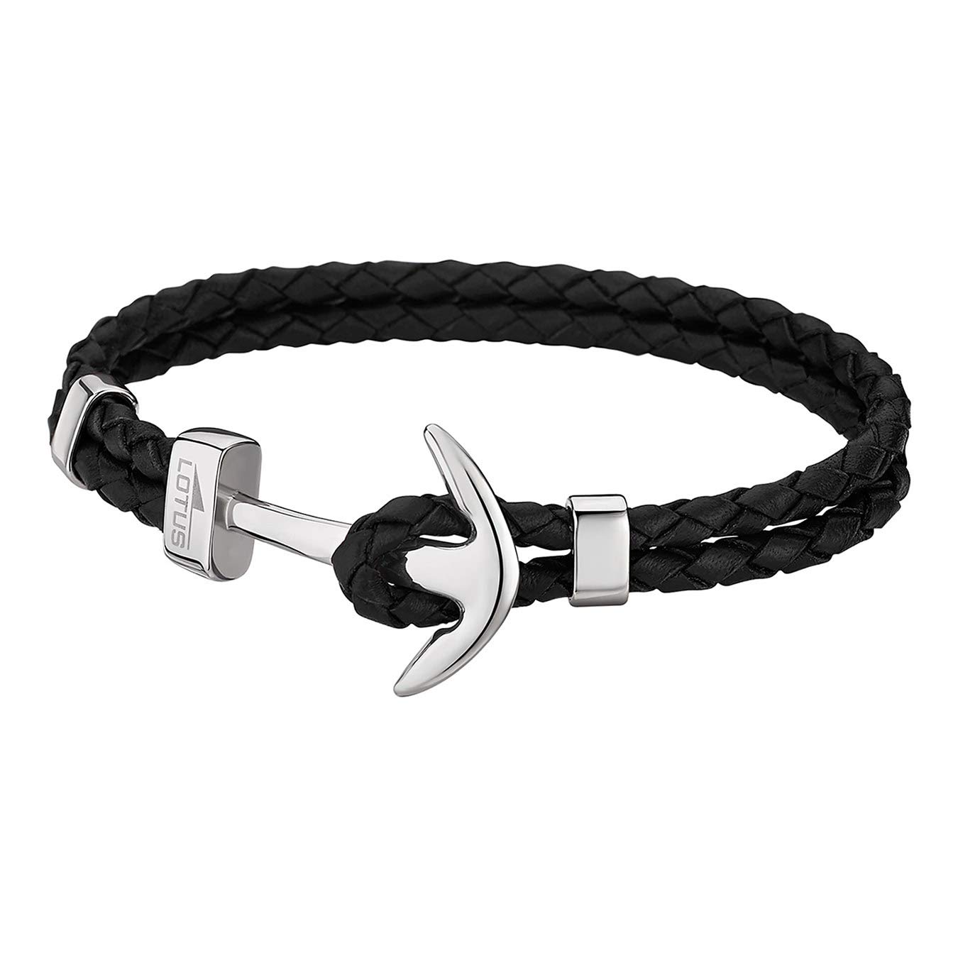 LOTUS STYLE– LS1832 – 2/1 - Pulsera de acero y piel- Pulsera para hombre en acero y piel con ancla negra