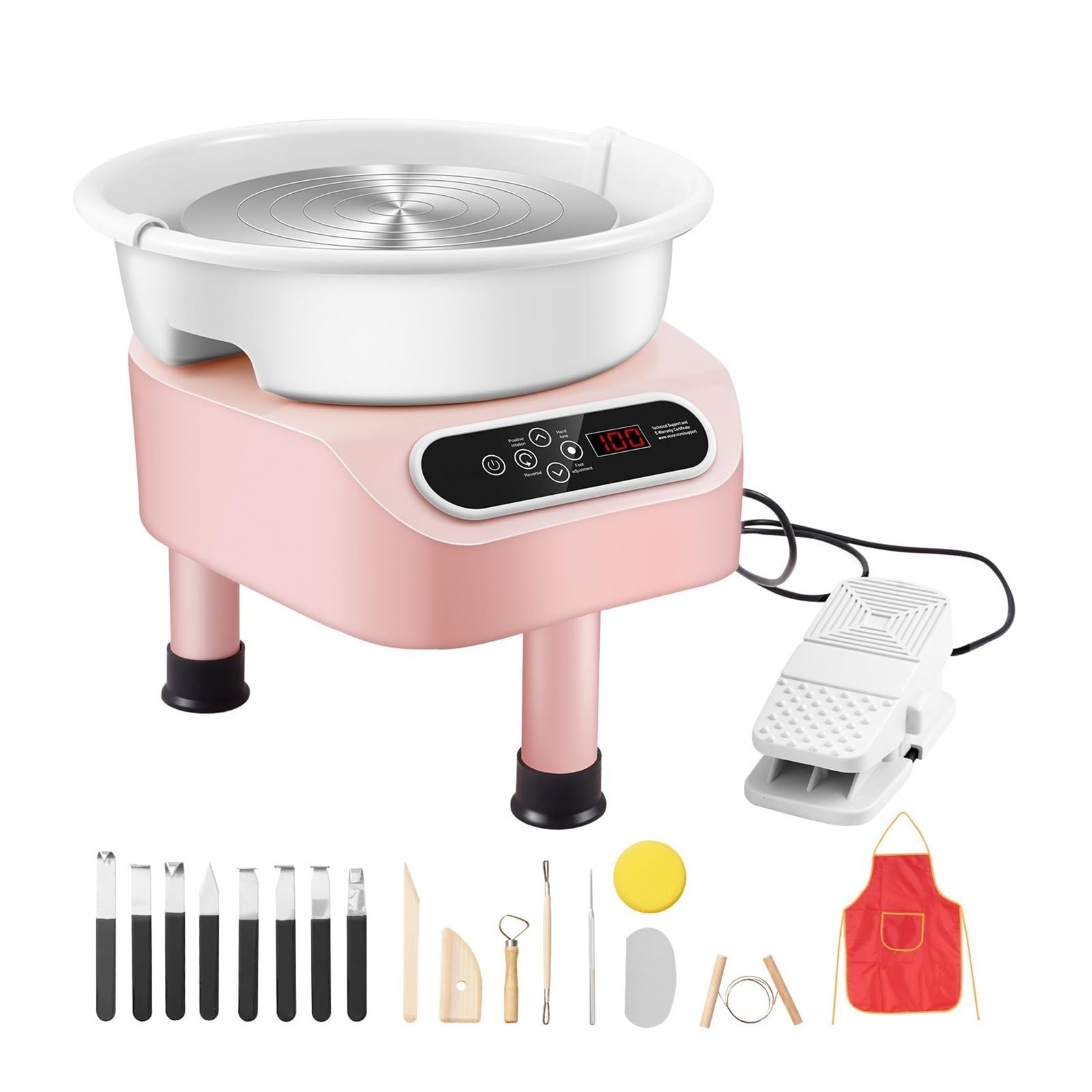 Tour De Potier 450 W, Roue en Céramique À Entraînement Direct 28 Cm avec 3 Pieds Support, Idéal for Les Loisirs Créatifs. Écran LCD Soigneusement FaçOnné