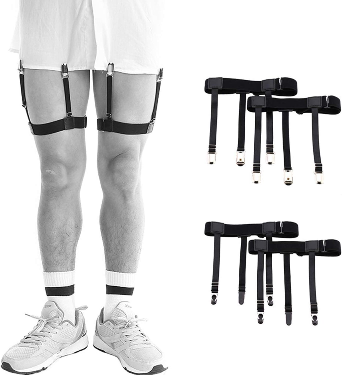 NEPAK 4 pack Mens Shirt Stays Military Adjustable Elastic Garter Straps Shirts Holder with Non-slip Locking Clamps