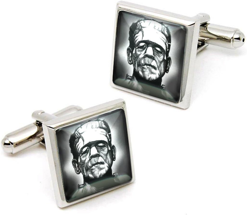 Kasket Kustoms Silver Frankenstein Square Horror Cufflink Set w/Box