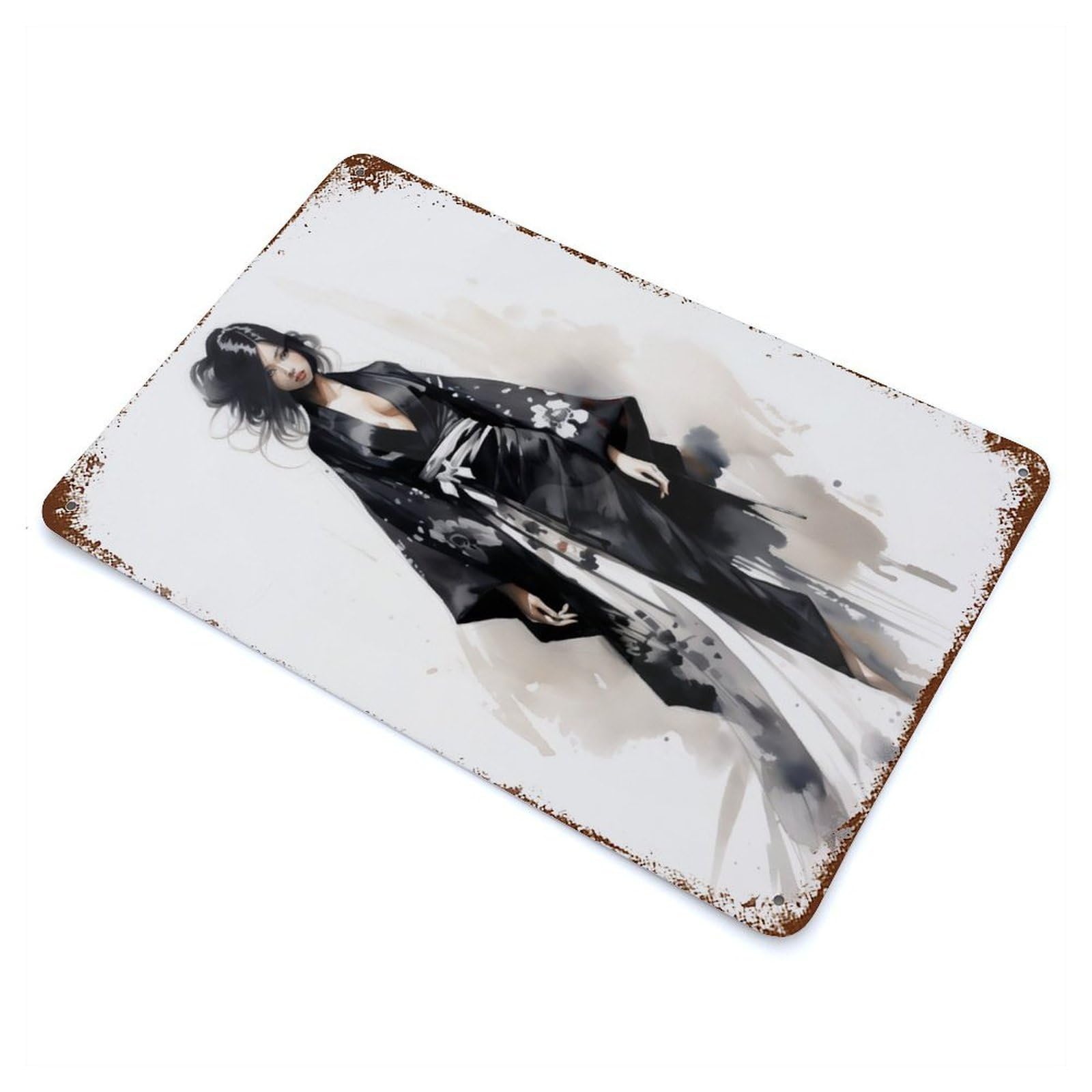 Distressed Metal Wall Sign Geisha in Black 11.8"x7.9", Vintage Wall Decor for Garage, Bar And Workshop Decor