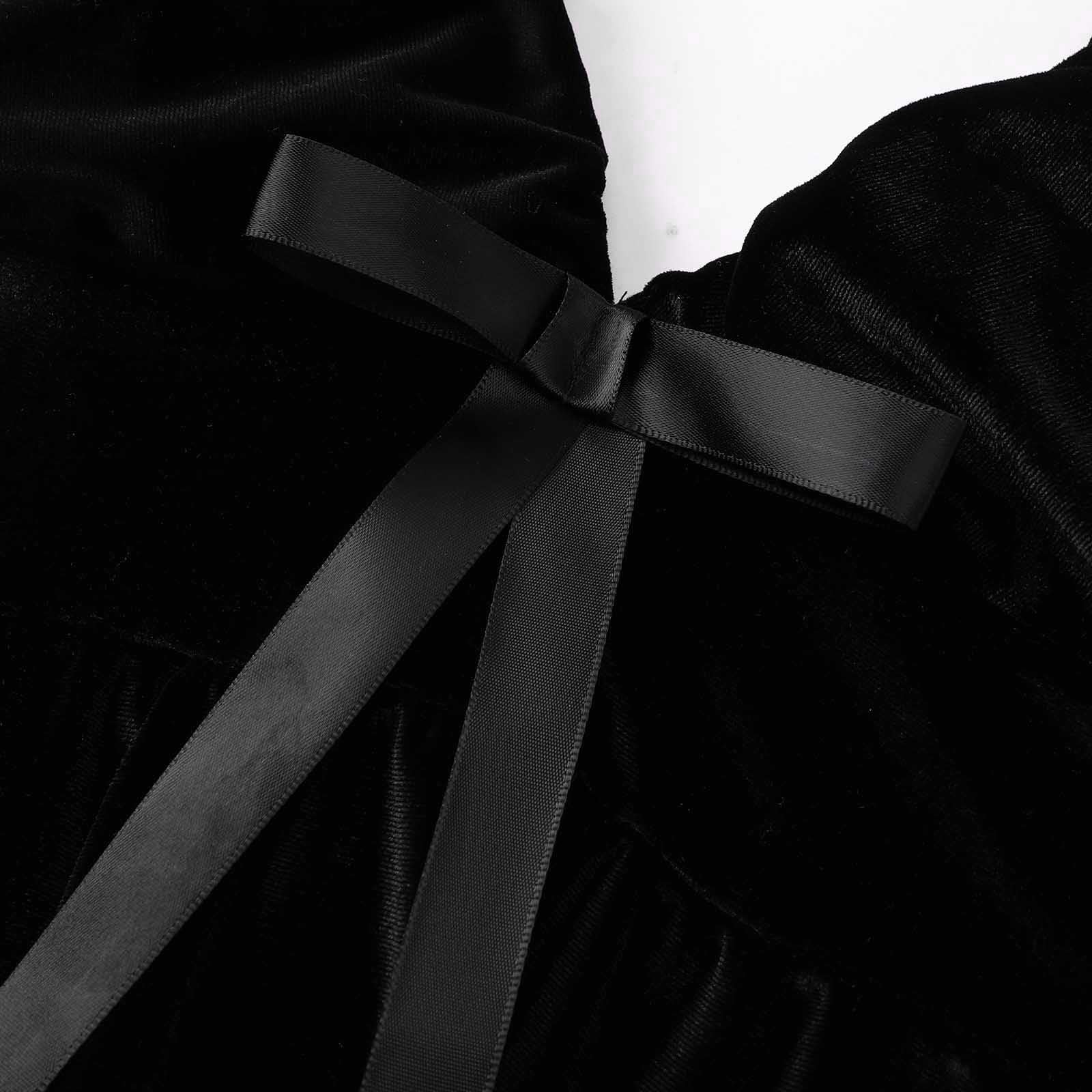 Robe en Velours satiné avec nœud pour Femme, col en V, Manches Bouffantes, Mini Robe Unie, Ligne A, Robe Courte plissée, soirée, Club Robe Noir Coupe Droite