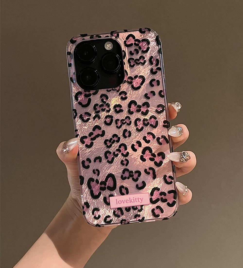 Compatible with iPhone 16 Pro Case with Cute Cheetah Leopard Glitter Pattern for Women Girls Fashion Aesthetic Design Soft Flexible Slim TPU Protective Cover-Pink image 2