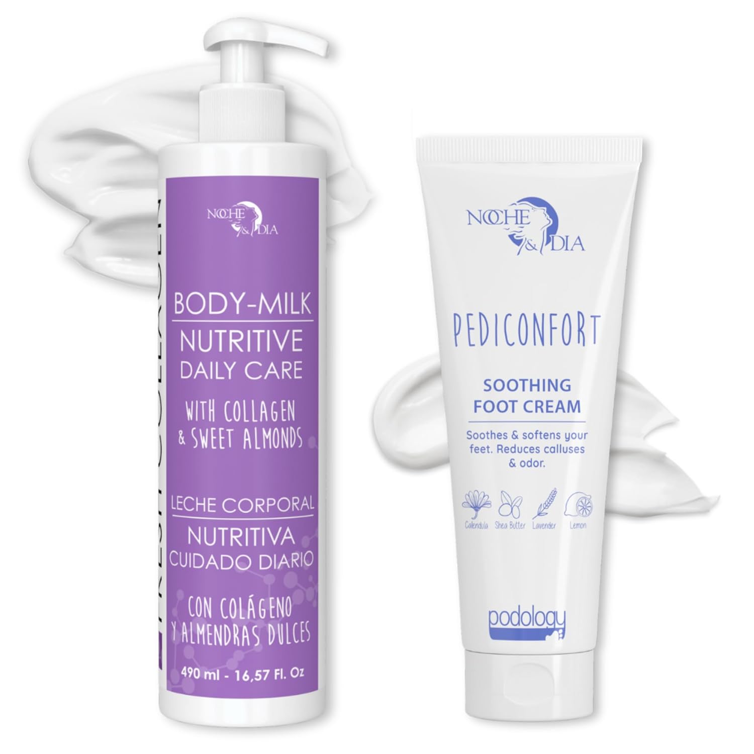 Noche Y Dia Body Care Bundle - Fresh Collagen Body Milk & Soothing Foot Cream for Deep Hydration & Nourishment