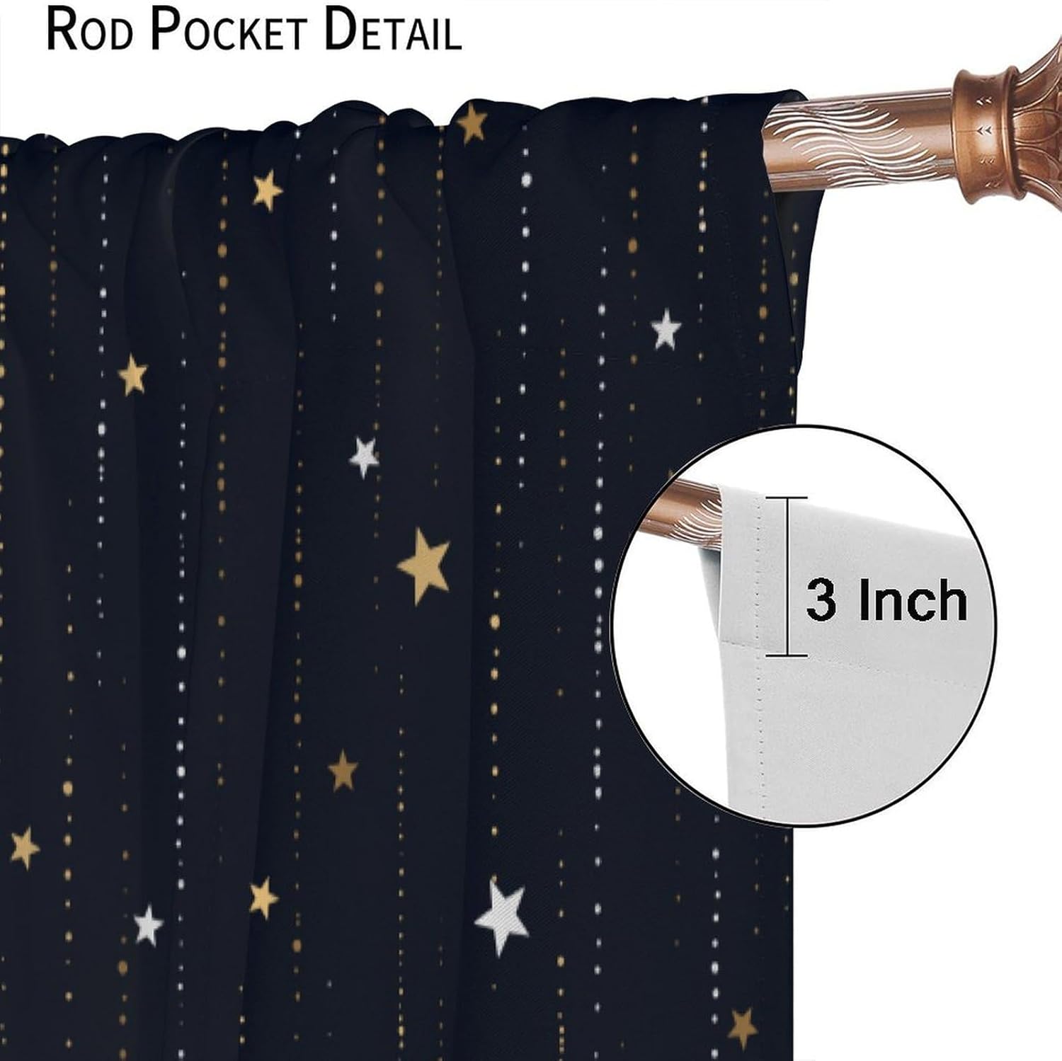 Night Starry Sky Curtains, Golden Space Stars Fantasy Galaxy Universe Black Cosmic with Gold White Star Rain Print Window Curtains for Kids Bedroom Living Room 42x63in (No Blackout)