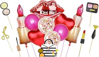 QYCX 16 Pack Spa Makeup Party Decorations, Spa Makeup Theme Birthday Party Supplies Set Spa Makeup Cake Topper Spa Makeup Cupcake Topper Red Kissy Lips Lipstick Heart Balloons Confetti Latex Balloons Foil Mylar Balloons for Women Girls Spa Makeup Birthday Party Decorations Baby Shower Female Bridal Shower Bachelorette Salon Cosmetics Nail Girl Decorations (Spa Makeup Party Decorations)